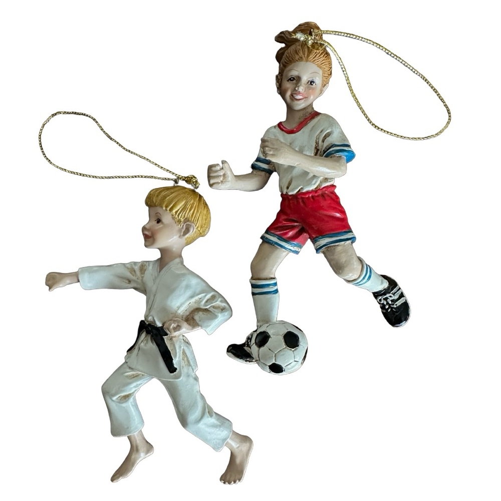 KURT ADLER Resin Karate & Soccer Girl Player Christmas Ornament  (pair of 2)